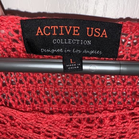 Large Coral Active USA Collection crochet and lace see through sweater - Picture 4 of 8